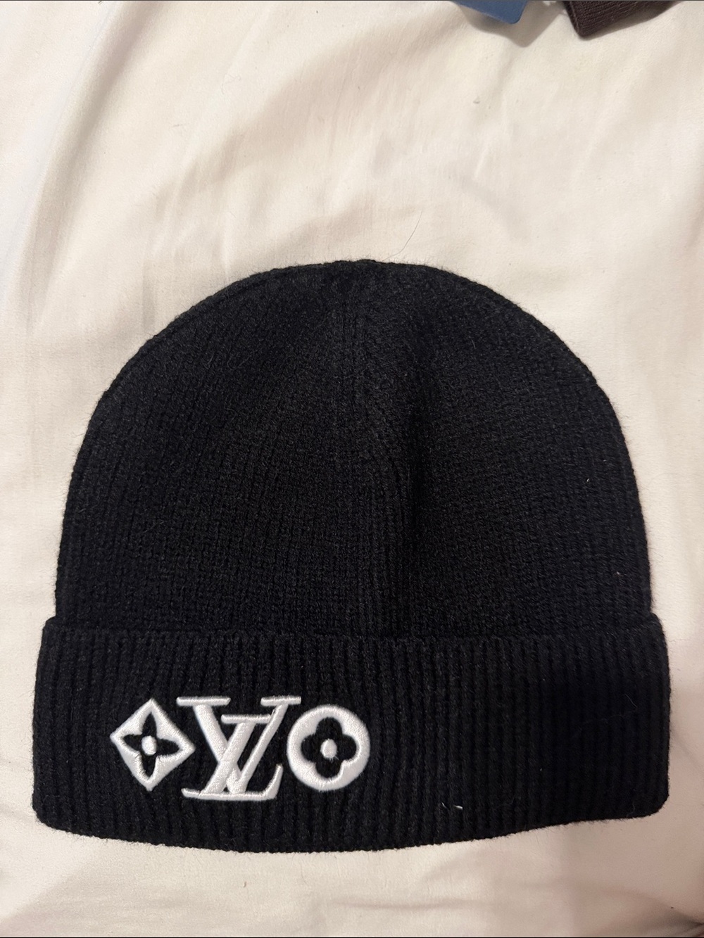 Black Beanie with White Embroidery
